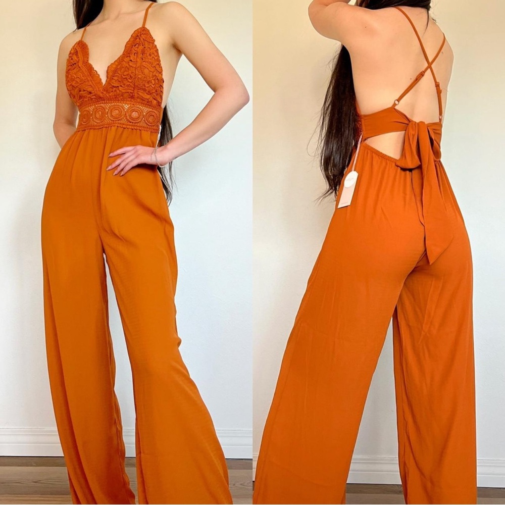 Gorgeous Blashe Orange Wide Leg Open Back Jumpsuit